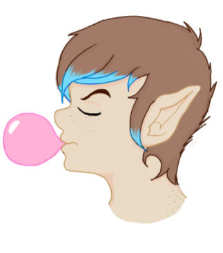 Corvus, from the prior drawing blowing a bubble gum bubble.